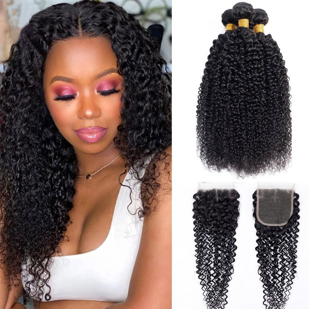 Peruvian Virgin Hair Curly Wave 4 Bundles With 4x4 Lace Closure - Perismoda Hair